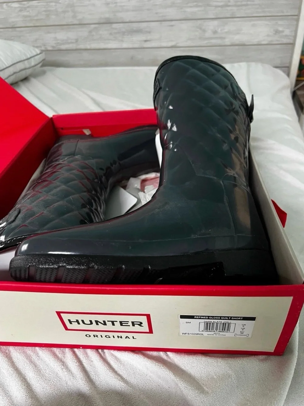 Hunter Quilted Gloss Tall Rain Boots in slate